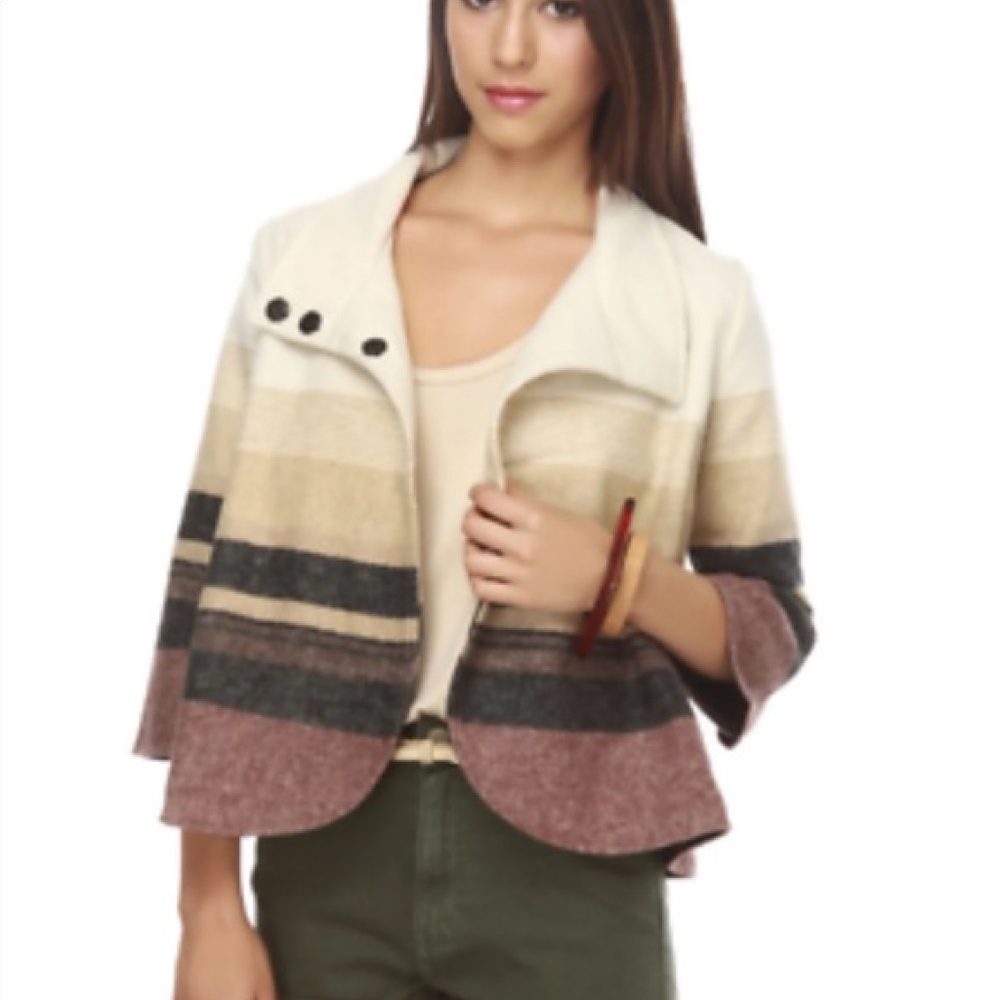 Billabong Wool Blend Shadow Cream and Red Striped Cropped Jacket